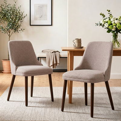 Set of 2 Chenille Dining Chairs, Modern Mid-Century Upholstered Side Chair with Solid Wood Legs
