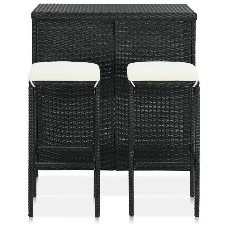 Ensemble bistro rectangulaire pour 2 personnes avec coussins, Structure noire / coussin blanc / plateau de table