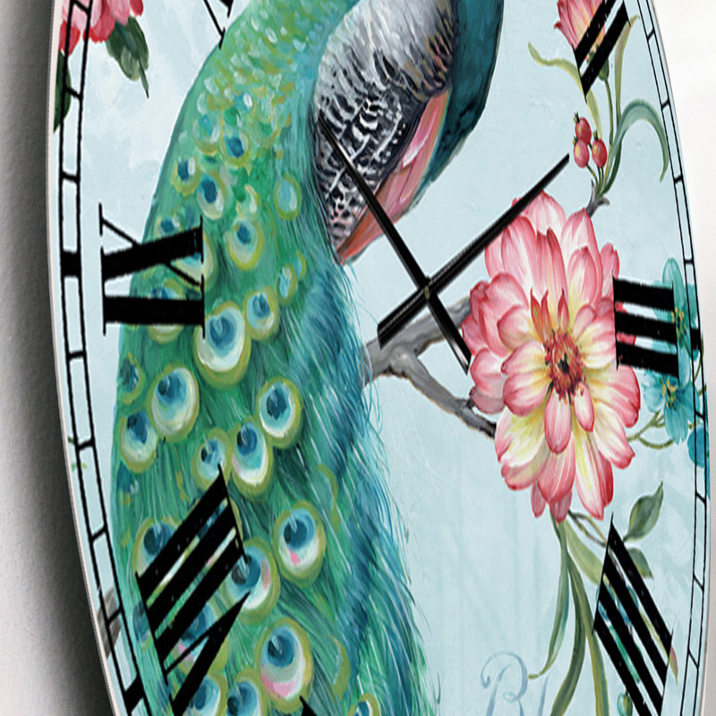 Paon peint à la main - horloge murale traditionnelle, Petit