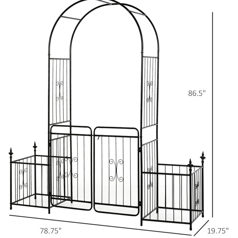 Jardin en métal 86,5 po avec treillis, barrière verrouillable, bacs à fleurs, panier de mariage, plante grimpante 86 po