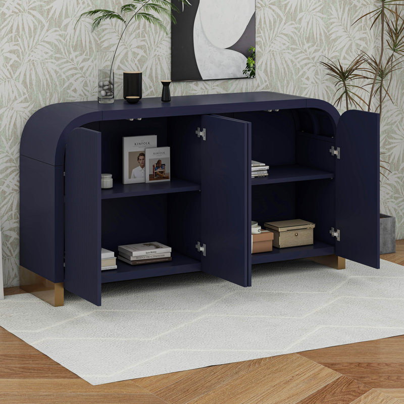 Armoire à panneau ondulé 4 portes à 4 portes avec tablettes réglables, Marine