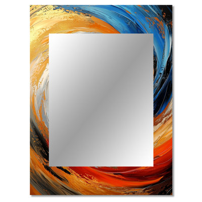 Golden Rainbow Liquid Ink Spiral I - Transitional Decorative Wall Mirror, Modern Mirror, Printed Metal Art