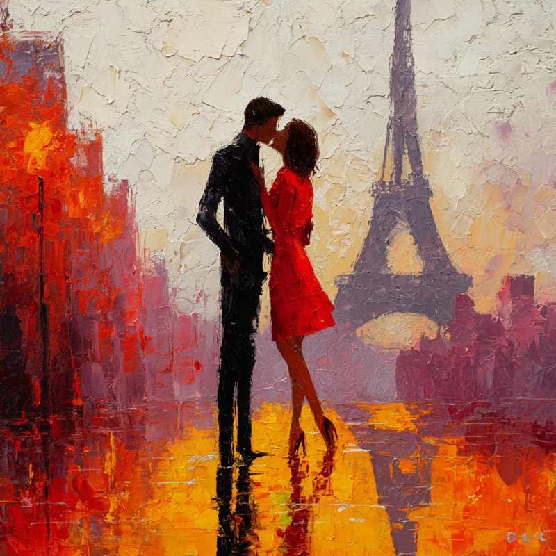 Paris Sunset Embrace Wrapped Canvas Wall Art