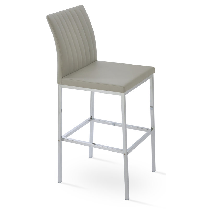 Zeyno Metal Counter & Bar Stool, Light Gray, Bar Stool (29” Seat Height), Chrome
