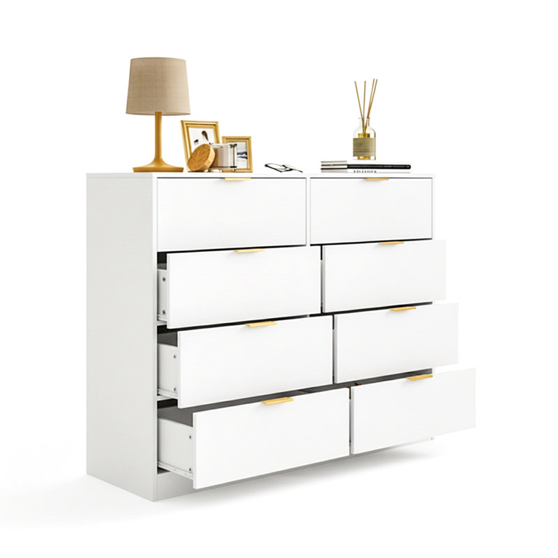 Commode double moderne 8 tiroirs l 47,2 po, Blanc