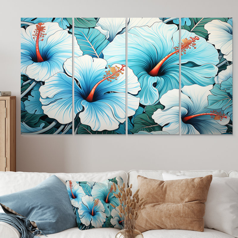 «Blue Glory Morning Glory Garden Symphony I - Morning Glory», ensemble d'art mural 4 pièces, H 32 po x l 64 po