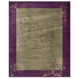 Antique Art Deco Room Size Wool Olive, Purple Rug