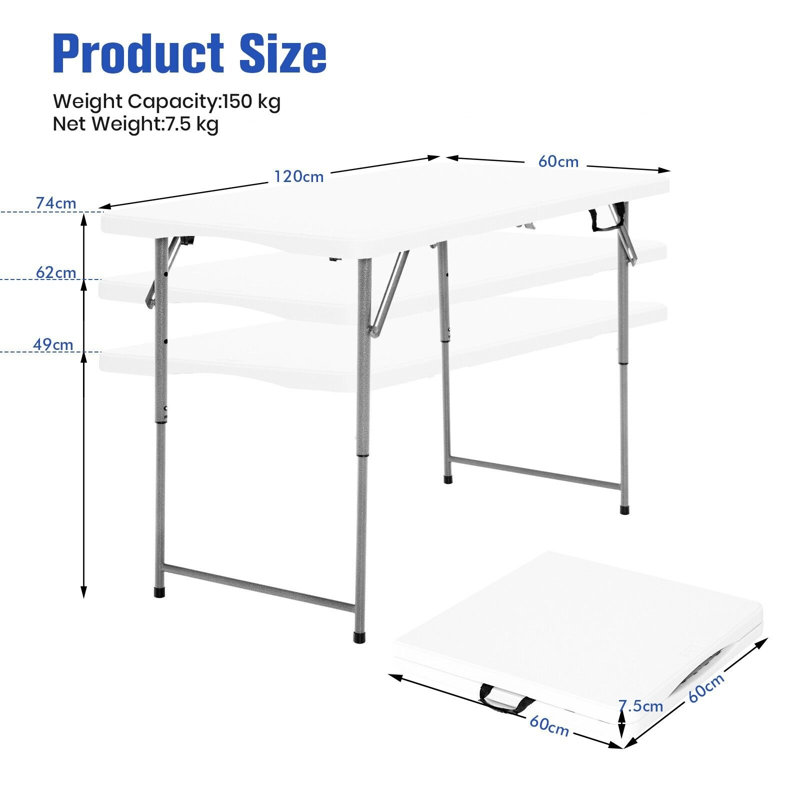 Bravlio Rectangular Folding Outdoor Camping Table , 120cm cm W 60cm cm D