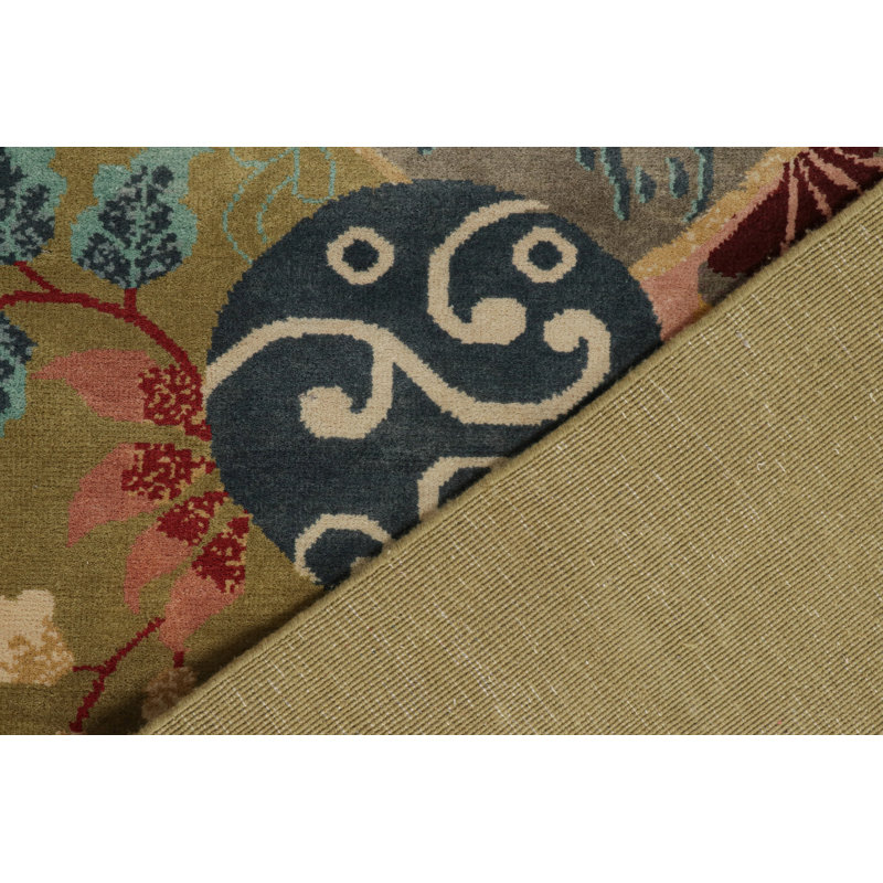 Art Deco Hand Knotted Wool Floral Area Rug, Rectangle 12' x 16'