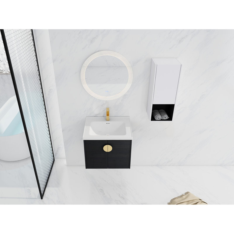 Meuble-lavabo 24 po avec lavabo en céramique et support latéral - aspect panier noyer noir, 24"