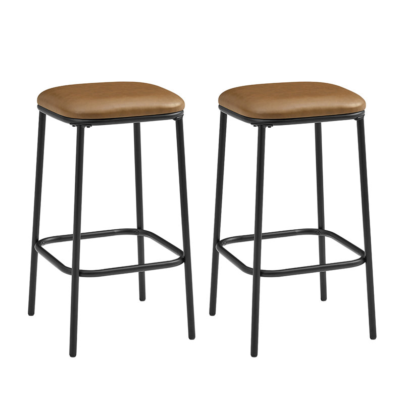 Ensemble de 30 tabourets en métal rembourrés carrés sans dossier 30 po, cuir végétalien noir et brun