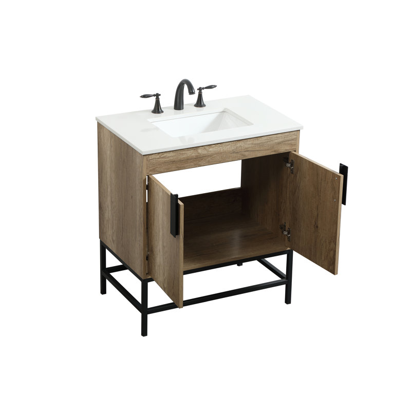 Corley 30'' Single Bathroom Vanity with Engineered Marble Top, Natural Oak