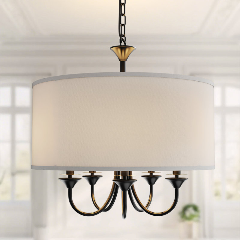 Luminaire suspendu tambour 5 lumières, Noir mat / blanc