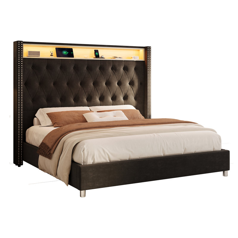 Ashaya Upholstered Wingback Storage Bed, Queen, Black