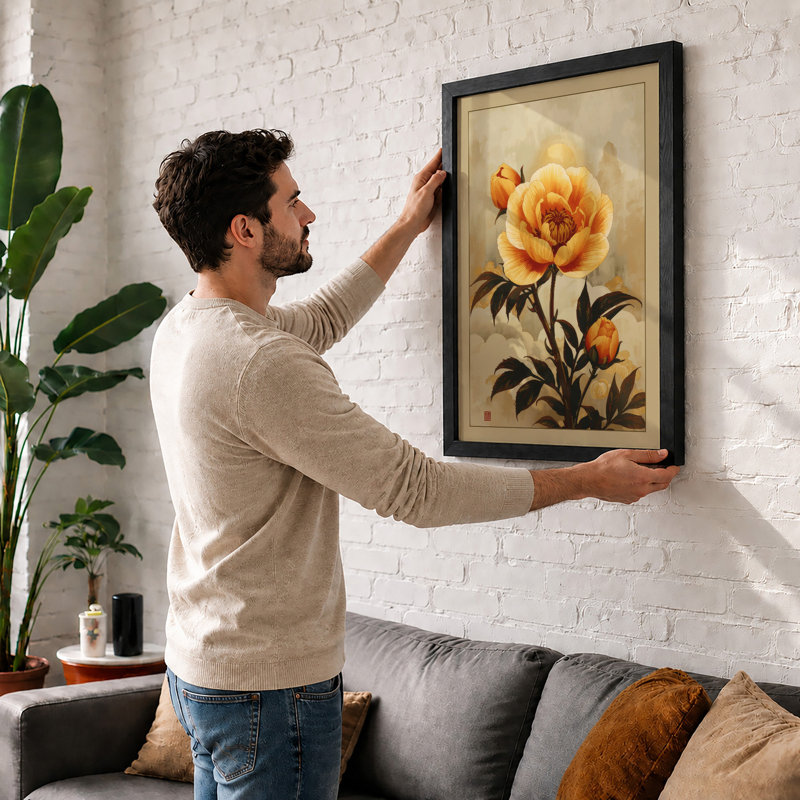 Golden Rose Study Botanical - Framed Print, Black, A3 - 42.0 x 29.7 cm