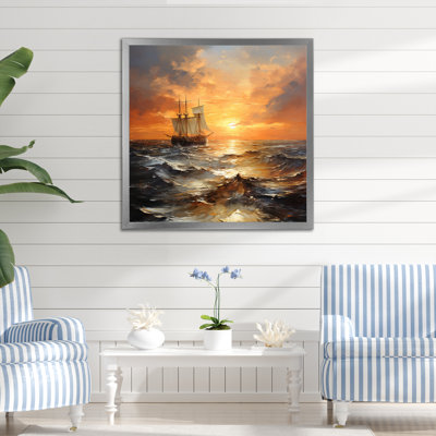 «Golden Boat Horizon Sunset II - Coastal Sunset», art mural