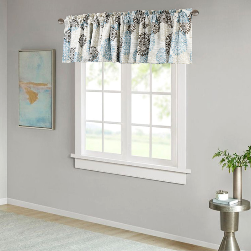 Home Soft Things Marina Geometric Tailored 60'' Window Valance in Brown/Light Blue/Beige/White (Set of 2)