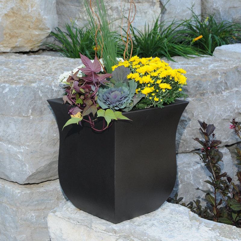 Pot à fleurs carré en résine 16 "avec trous de drainage Clywd, Espresso