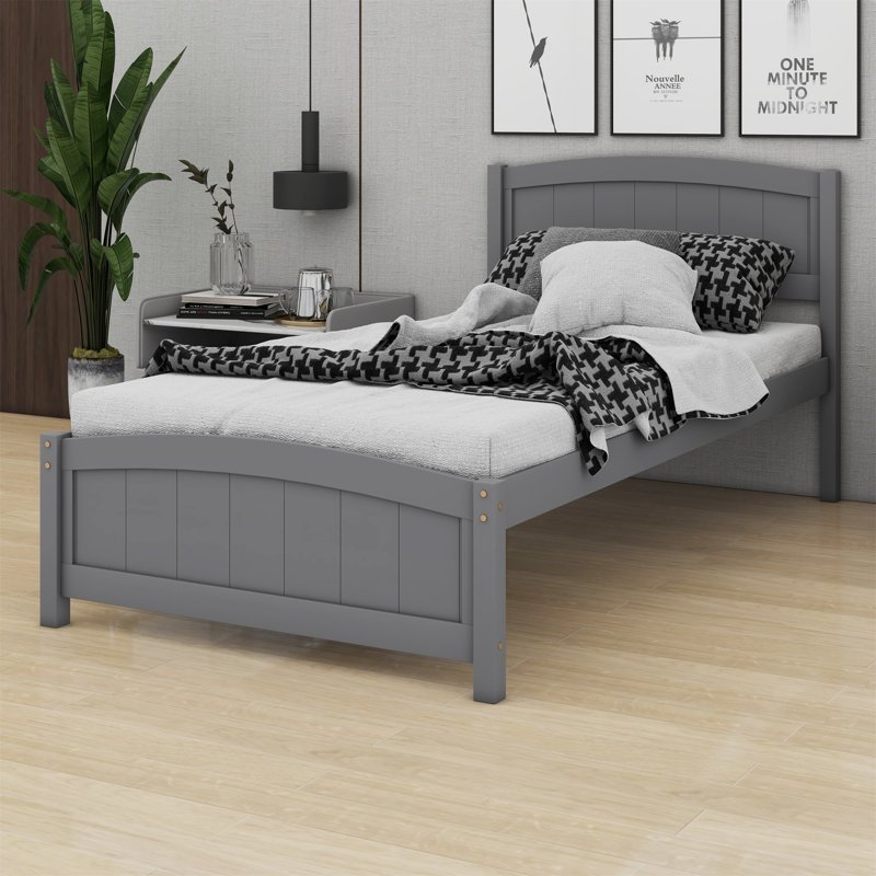 Platform Bed With Headboard And Footboard., Gray
