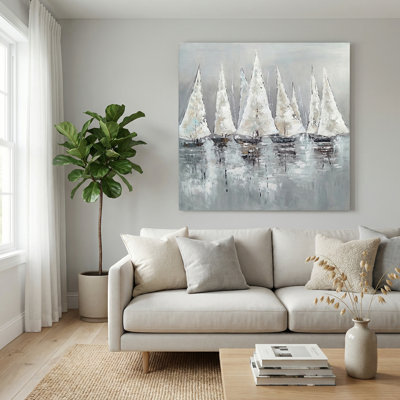 Pacific Sails Coastal Sailboat Framed Canvas Art