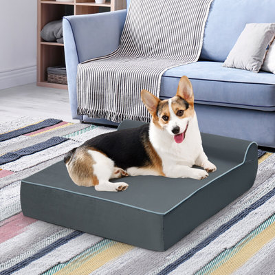 Tucker Murphy Pet™ Memory Foam Orthopedic Dog Bed For Large Dogs W/ Headrest & Washable Cover Grey