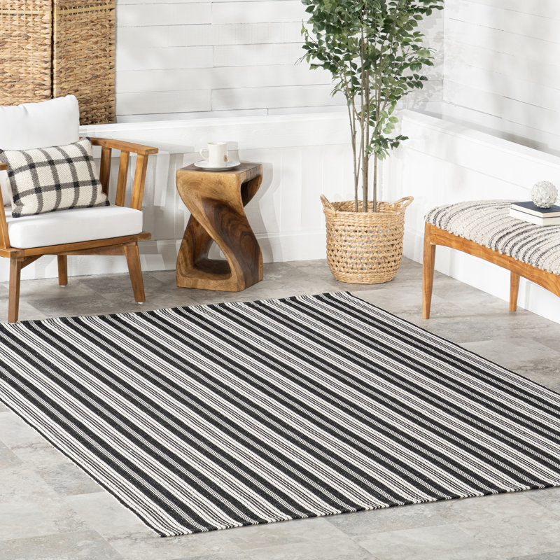 Home Conservatory Ticking Stripe Handwoven Indoor/Outdoor Area Rug, Rectangle 6' x 9'