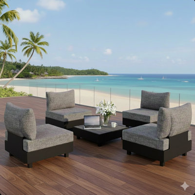 Ensemble modulaire de patio 5 pièces en aluminium gris avec chaises modulaires et table basse