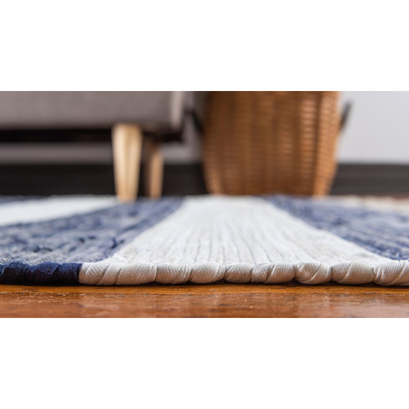 Tapis uni / rayé bleu foncé Carlotta, Tapis de couloir 2 pi x 5 pi 1 po