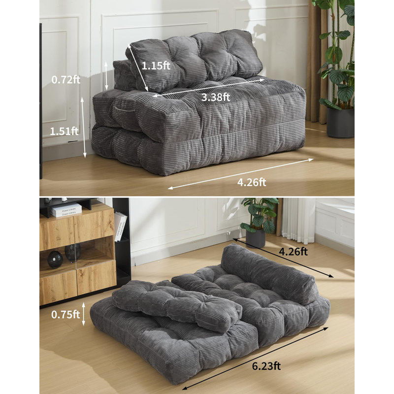 Full / Double 200cm Upholstered Convertible Sofa, Gray, Gray