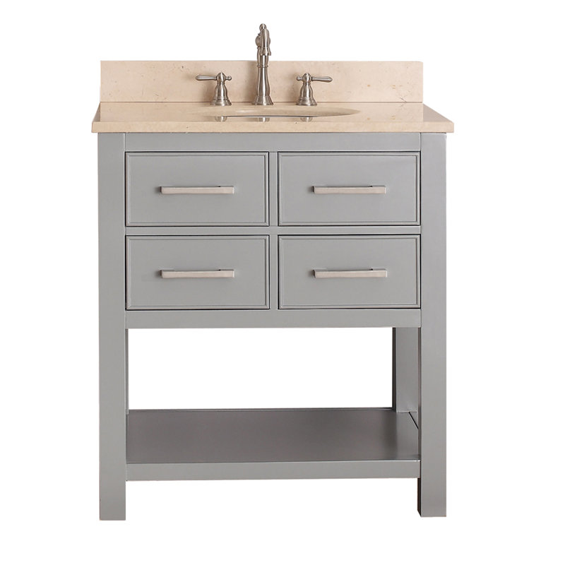 Brooks 31'' W Single Vanity, Chilled Gray, White Engineered Marble, Oval