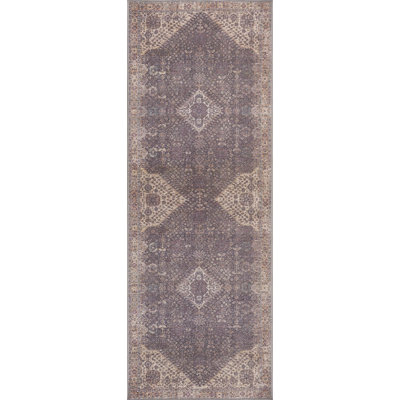 Seok Traditional Machine Washable Medium Grey/Beige/Brown Area Rug