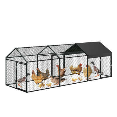 120*40*40 in Black Outdoor Chicken Run for Yard Large Metal Coop with Waterproof Anti-UV Cover Portable for Rabbit Duck