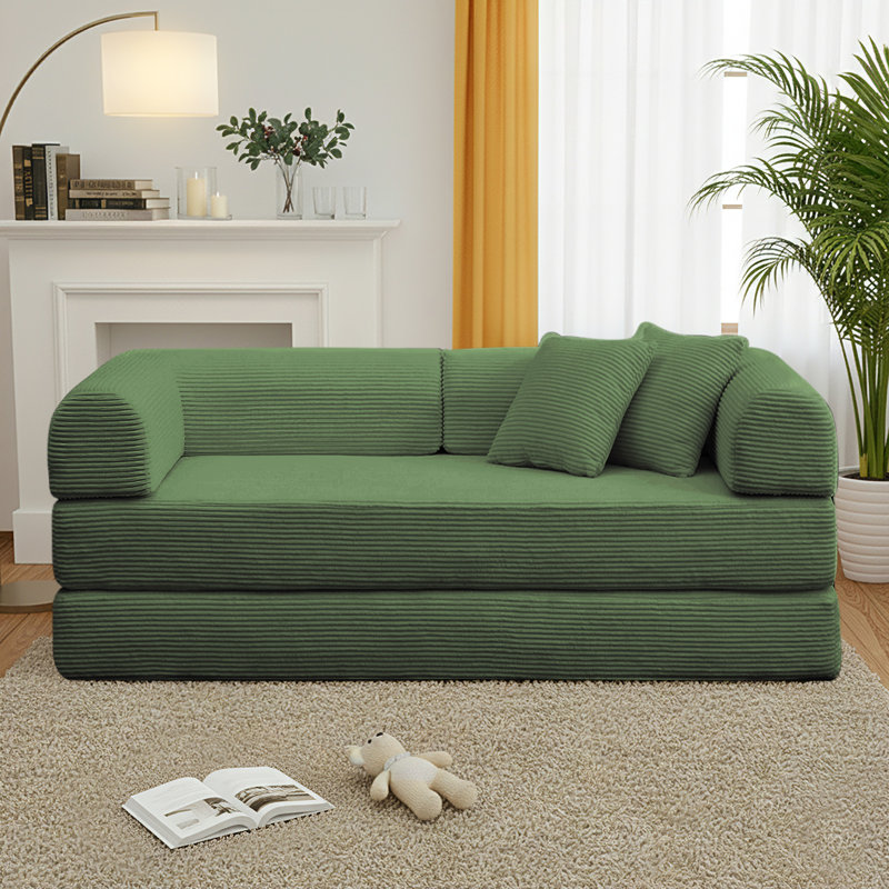Canapé-lit futon convertible 4 en 1 en velours côtelé, 63 pouces, avec 2 oreillers, aucun assemblage requis, 2
