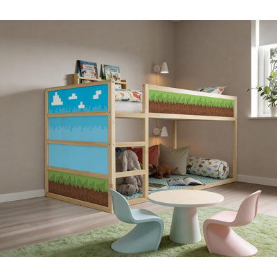 Pixel Game World Bunk Bed Decal Set for KURA Bed | Retro Video Game Kids Room Peel and Stick Stickers