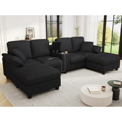 117" Oversized U-Shaped Sofa With 2 Storage Ottomans