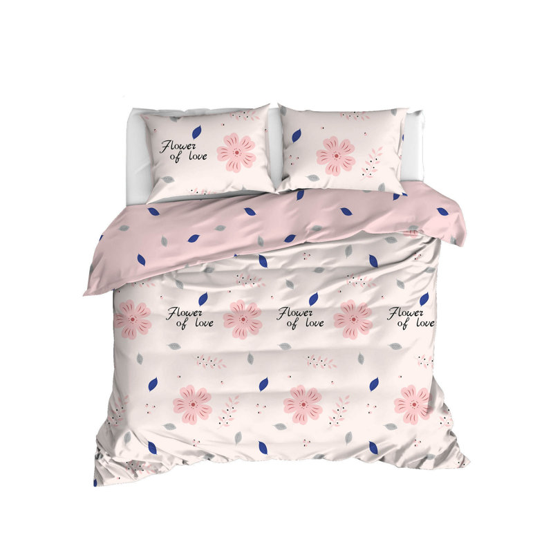 Ensemble de housse de couette 100% coton rose Promfret, Housse de couette 94 po x 87 po + 2 taies d'oreill