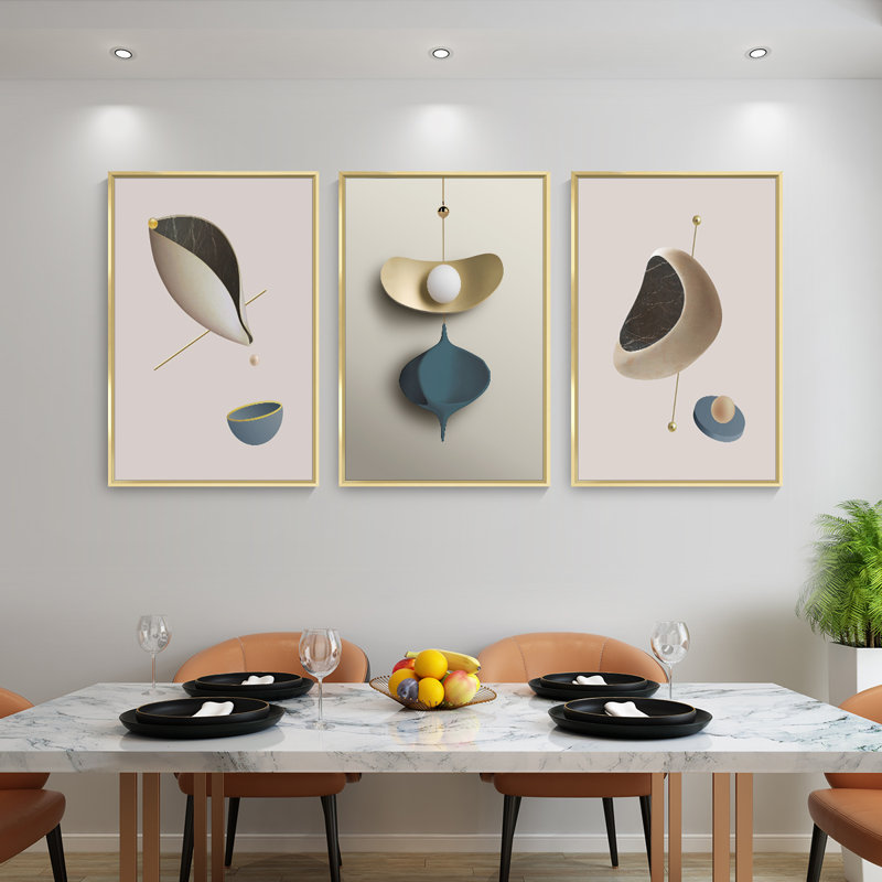 Luxueux aluminium encadré, ensemble de 3 reproductions d'art encadrées sur toile, H 16,3 po x l 36,3 po x P 1,65 po, Or