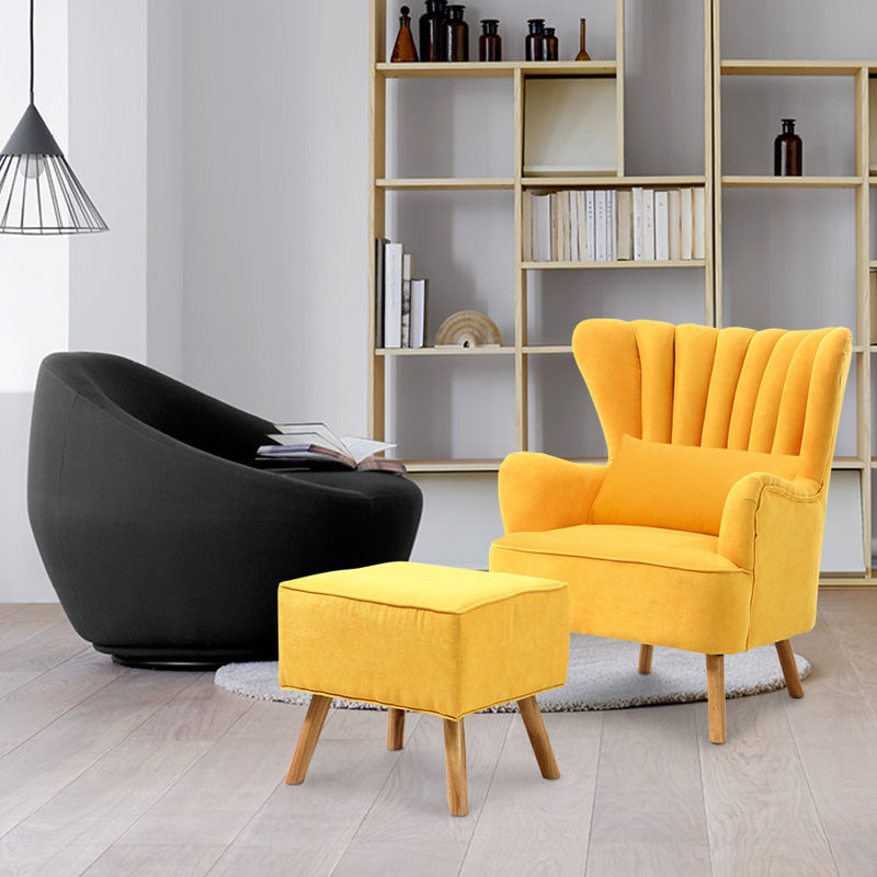 Sofa with cushion footstool, Yellow