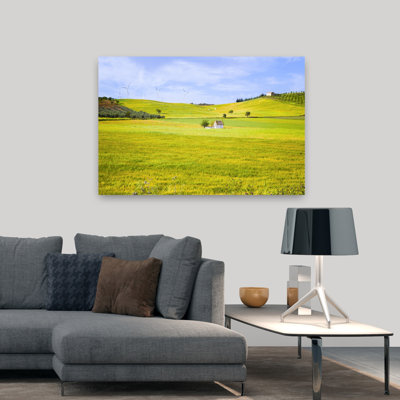 Near Sierra De Yeguas, Malaga Province, Andalusia, Southern Spain. Agriculture. Crops Growing. Windmills On Horizon Producing Electricity. Abstract...