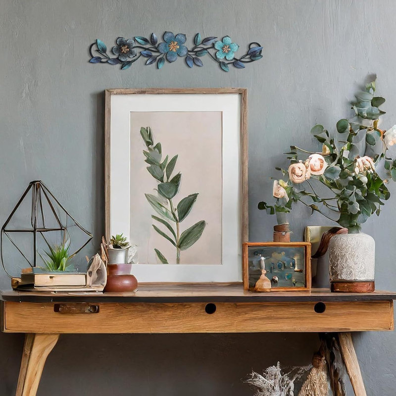 Rouleau de décoration murale fleur bleue en métal 15,7 pouces
