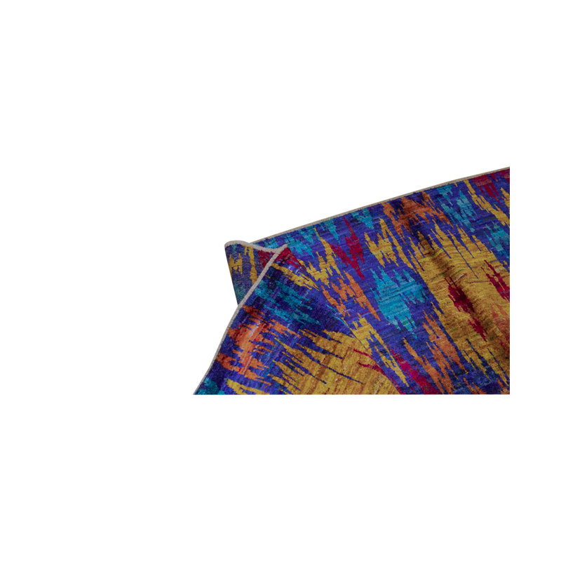 Ikatville Silk Ikat Area Rug in Blue/Rust/Brown