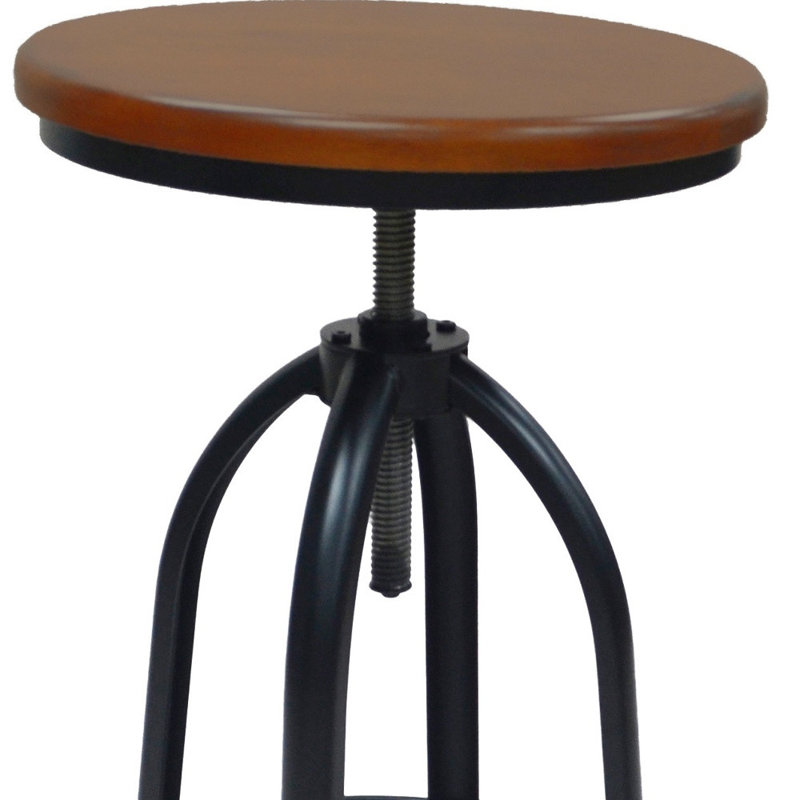 30" Chestnut Swivel Backless Adjustable Height Bar Chair With Footrest, Black
