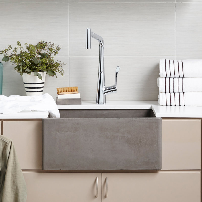 NativeStone® Concrete 24" L x 18" W Farmhouse Kitchen Sink, Ash