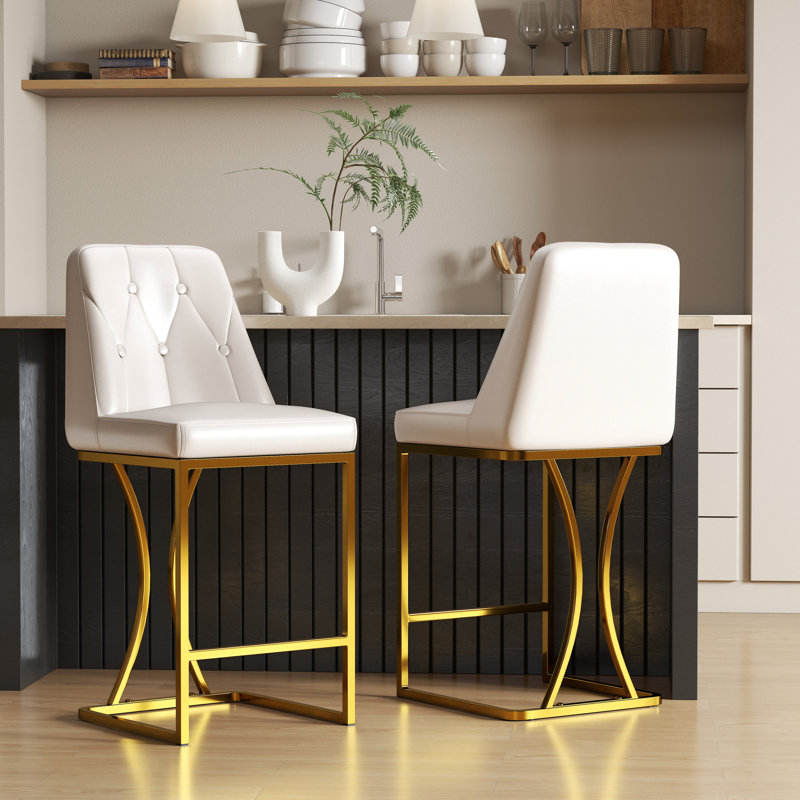 Tabouret de comptoir rembourré en similicuir, Blanc