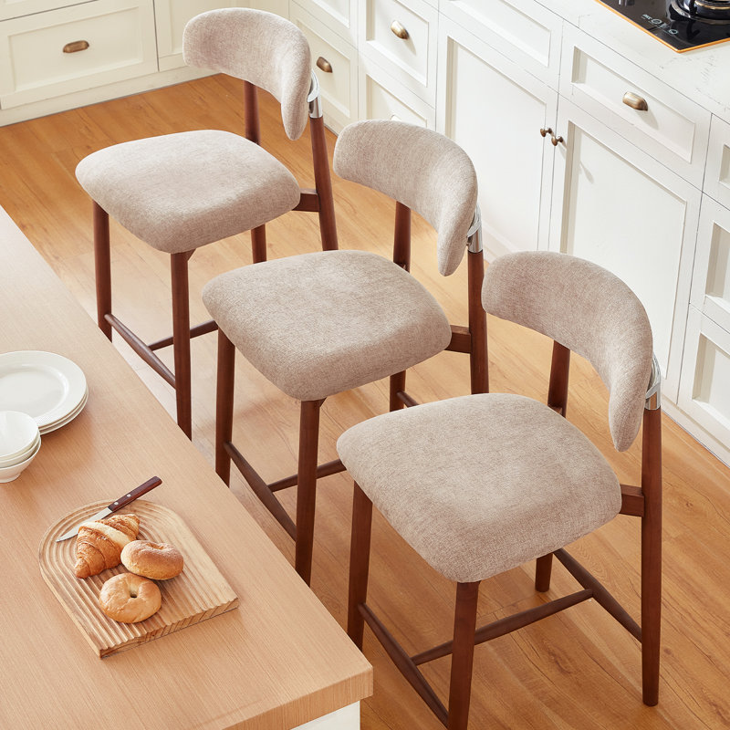 Ensemble de tabourets de bar en bois massif de 3,25 po de couleur kaki de hauteur comptoir, fabriqué en bois massif et en tissu, idéal pour les îlots de cuisine et les bars à domicile