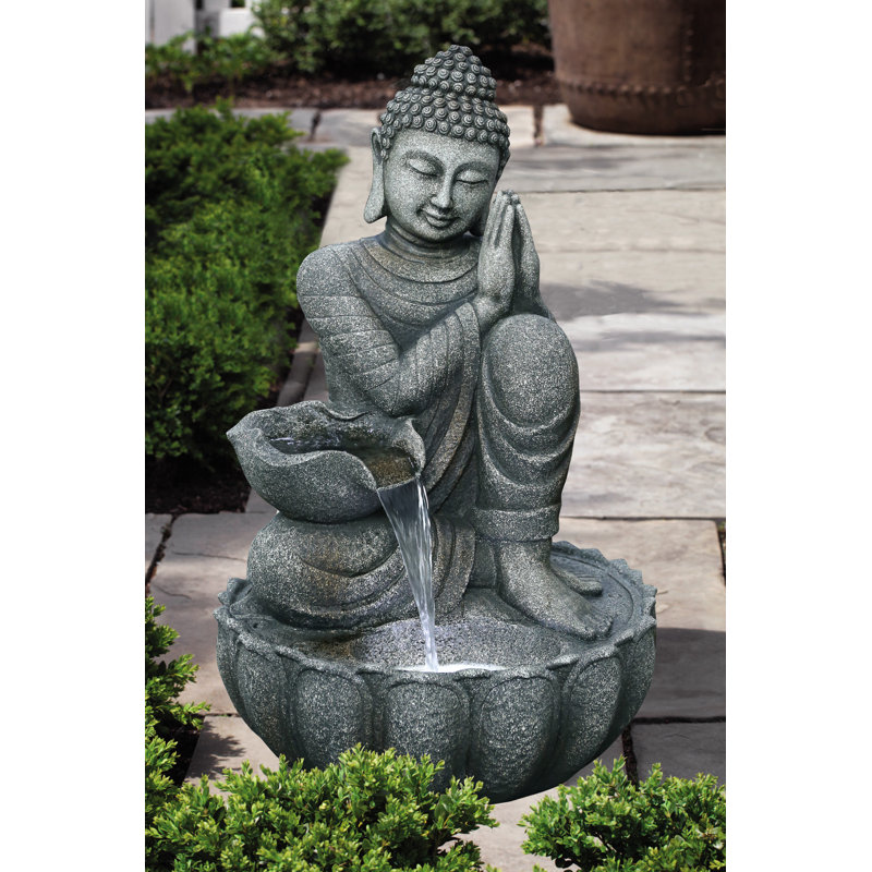 Fontaine de Bouddha assis 32 "avec DEL blanches