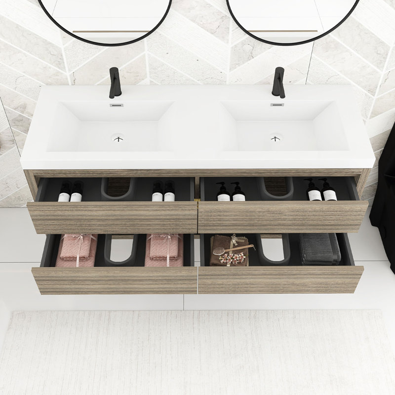 Meuble-lavabo mural avec lavabo l 59,06 po x P 19,69 po x H 22,44 po, Bois de frêne gris