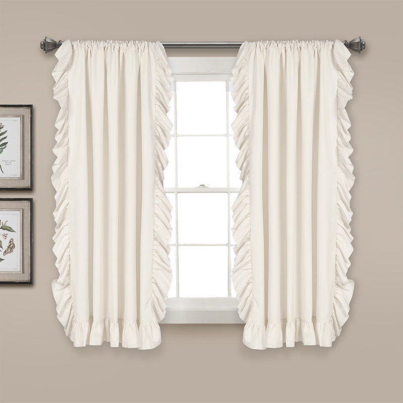 Pure White Polyester Room-Darkening Ruffled Curtain Panels, 54"W x 45"L