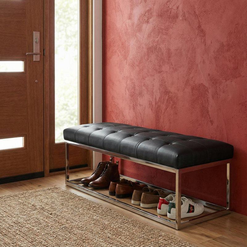Cheab Vinyl Upholstered Bench, Black
