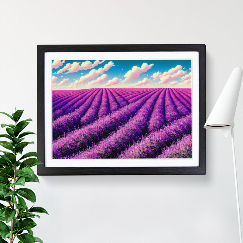 Artsy Lavender Flower Field - Single Picture Frame Print, 46cm H x 64cm W, Black